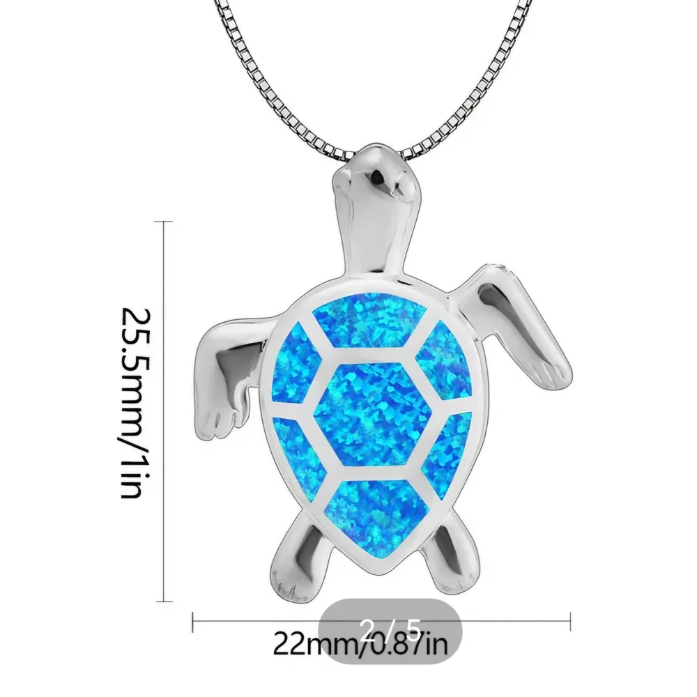 Blue Opal Turtle Pendant Necklace 925 Silver - Picture 4 of 15